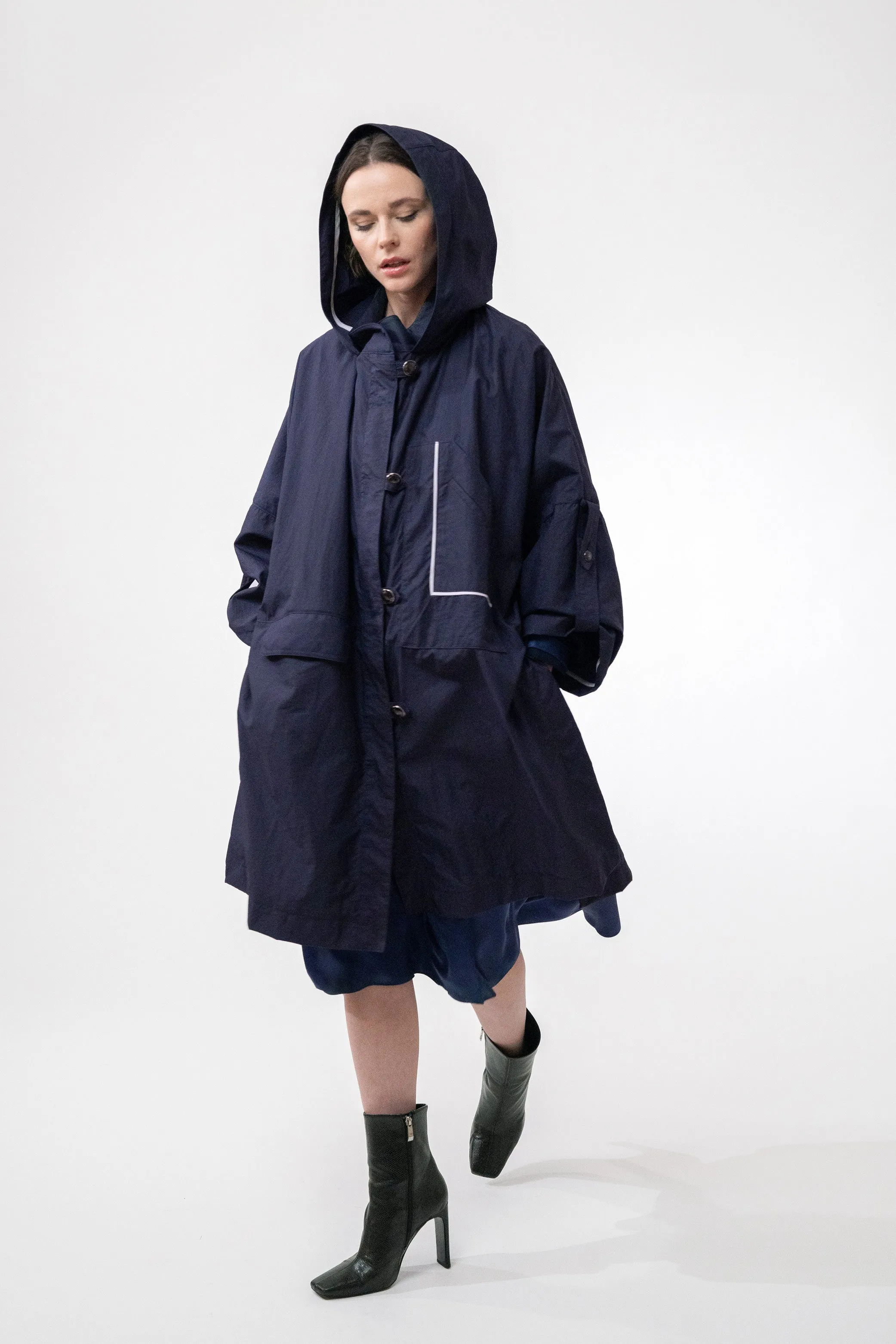 MAYA navy blue - nylon unisex raincoat