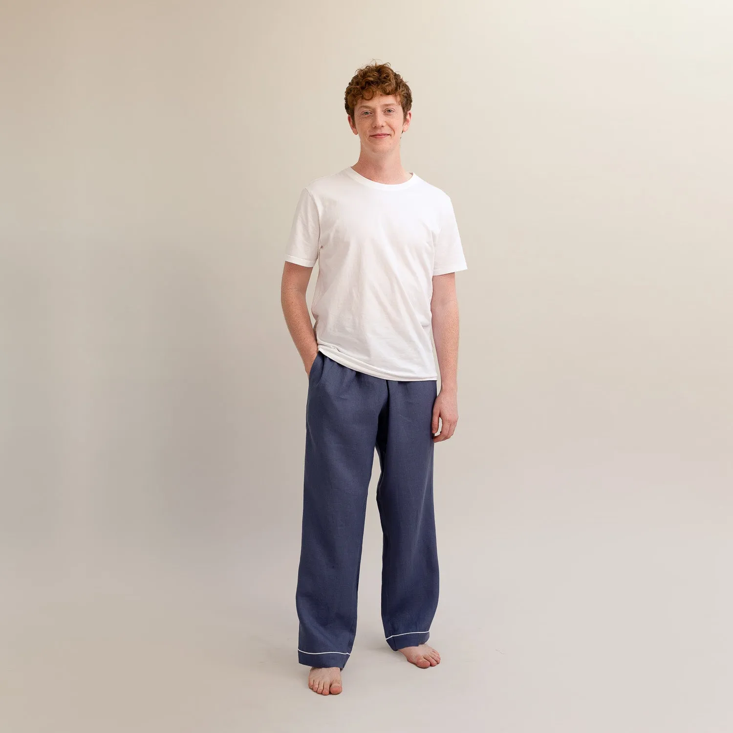 Men's Blueberry Linen Pyjama Trousers