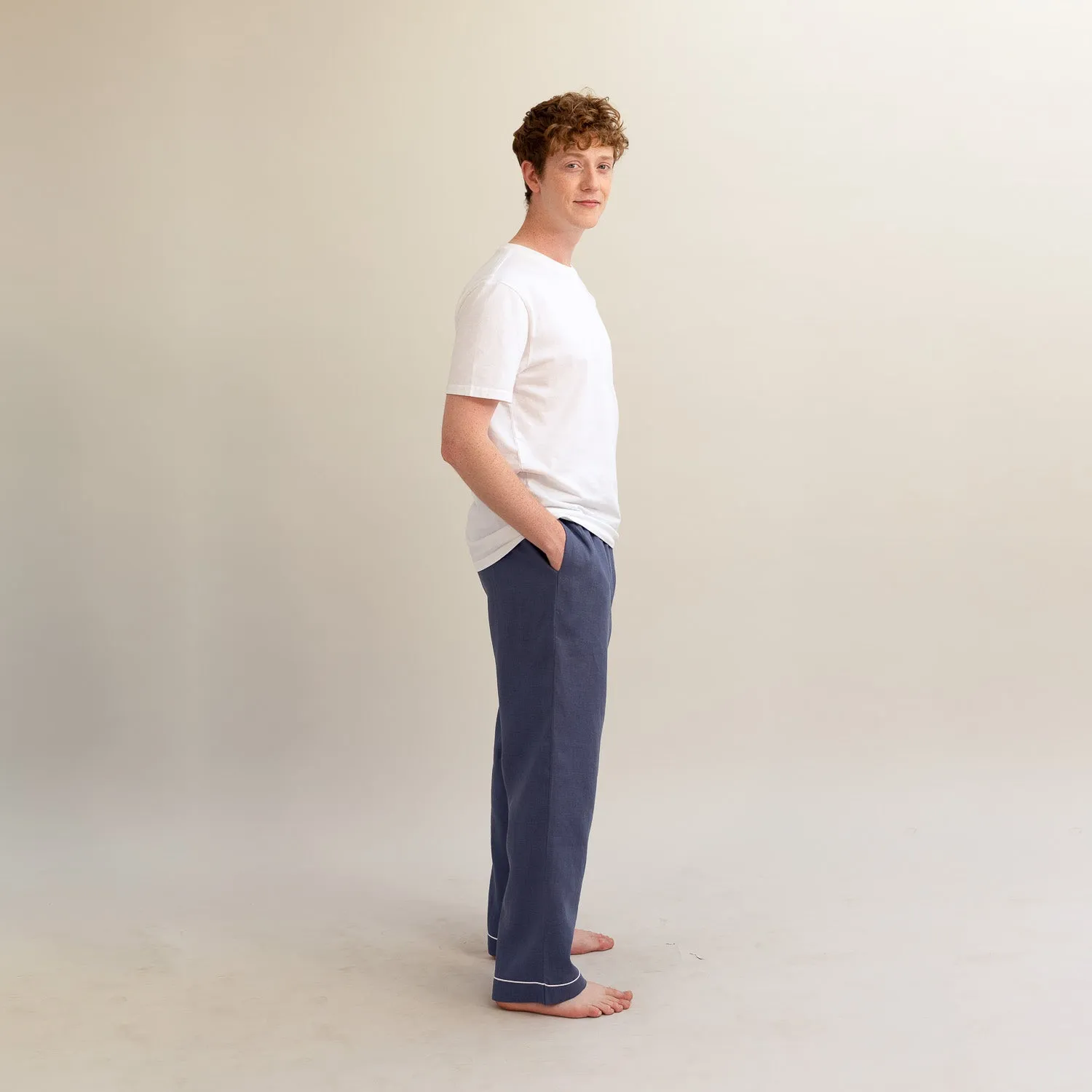 Men's Blueberry Linen Pyjama Trousers