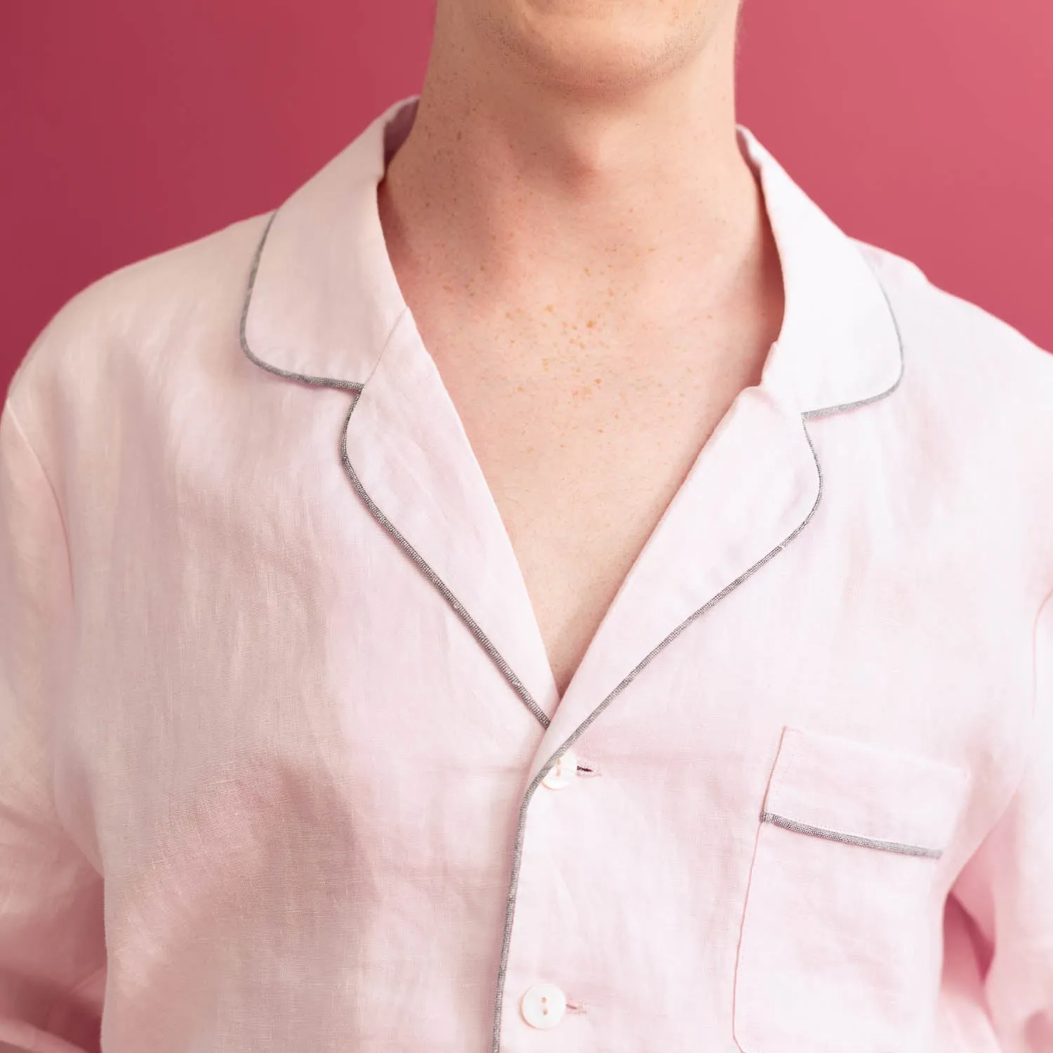 Men's Blush Pink Linen Pyjama Shirt (Top Only)