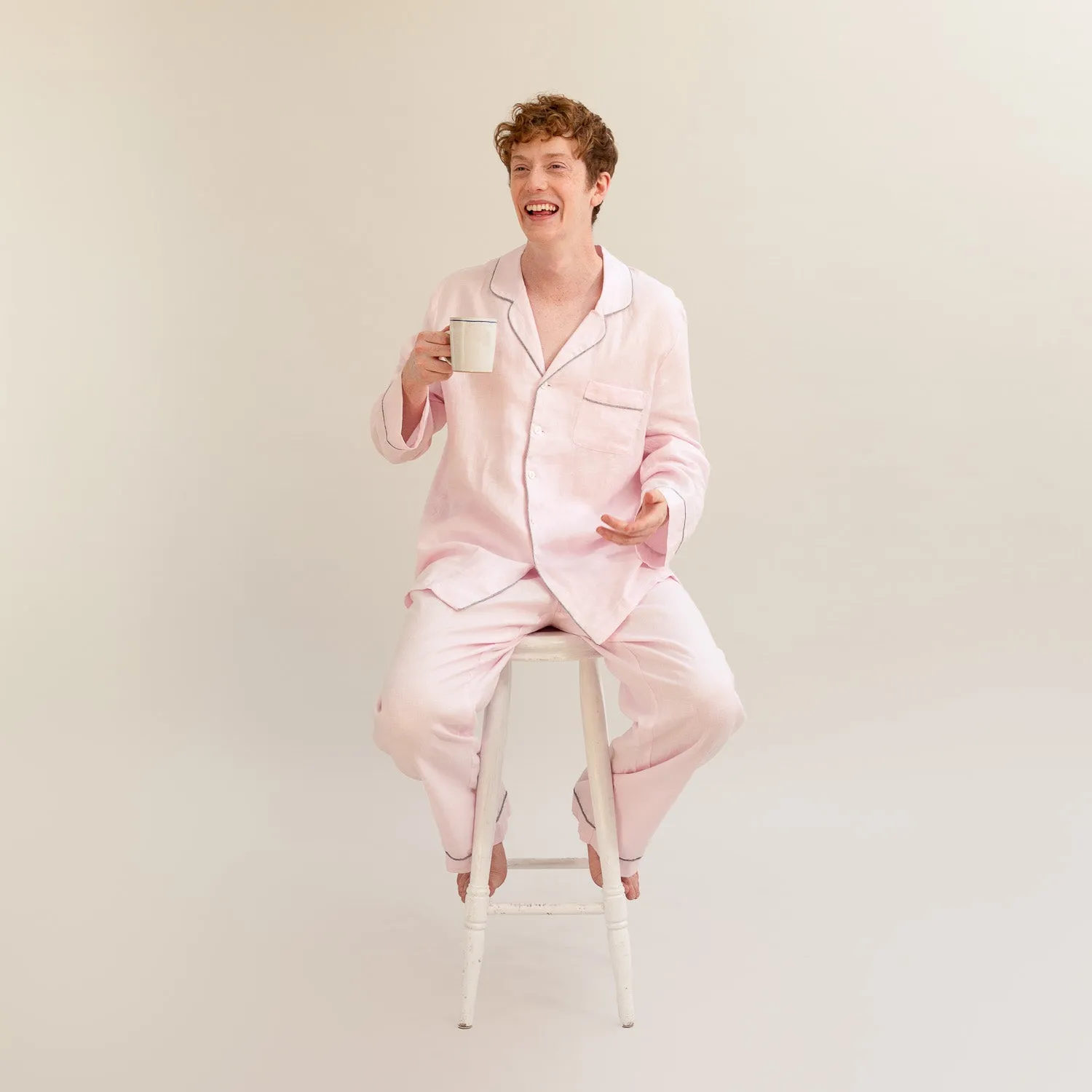 Men's Blush Pink Linen Pyjama Trouser Set