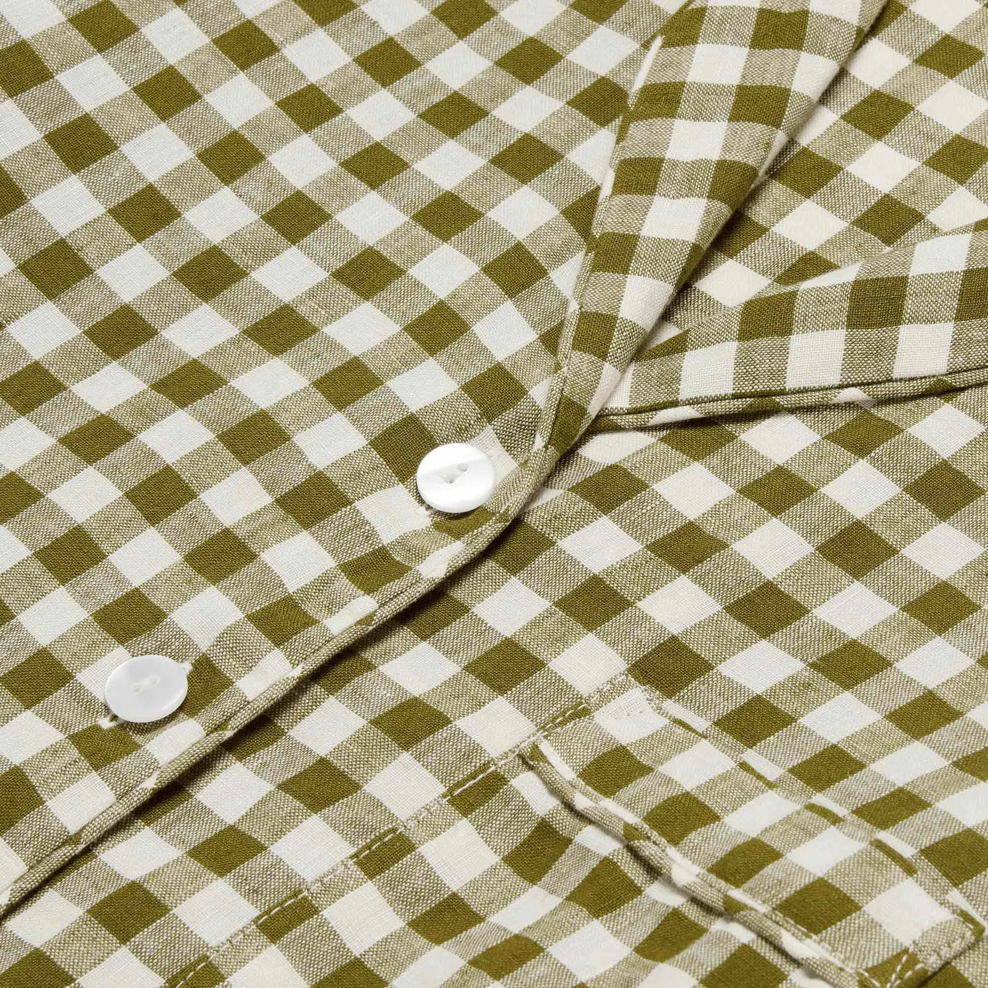 Men's Botanical Green Gingham Linen Pyjama Shirt