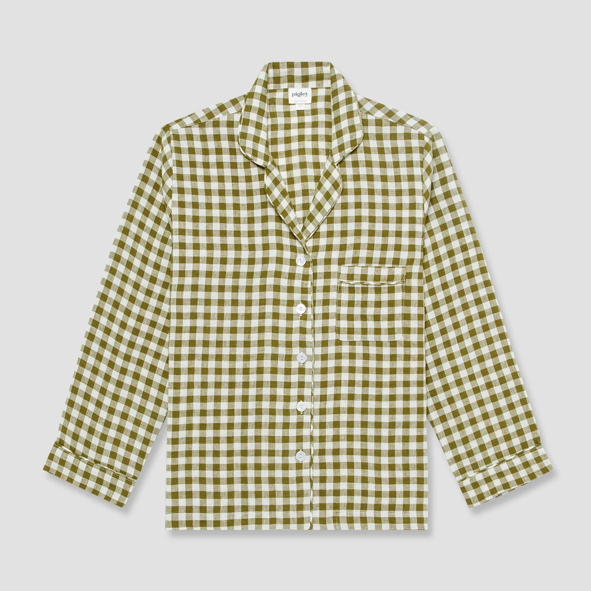 Men's Botanical Green Gingham Linen Pyjama Shirt