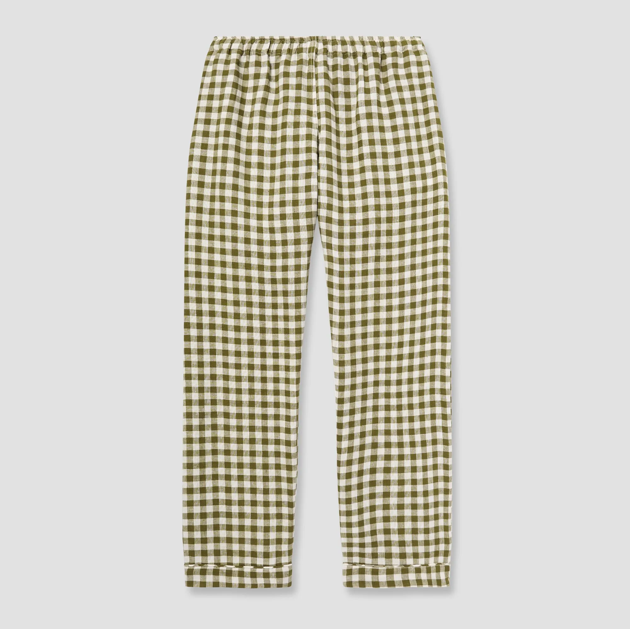 Men's Botanical Green Gingham Linen Pyjama Trouser Set