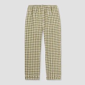 Men's Botanical Green Gingham Linen Pyjama Trousers