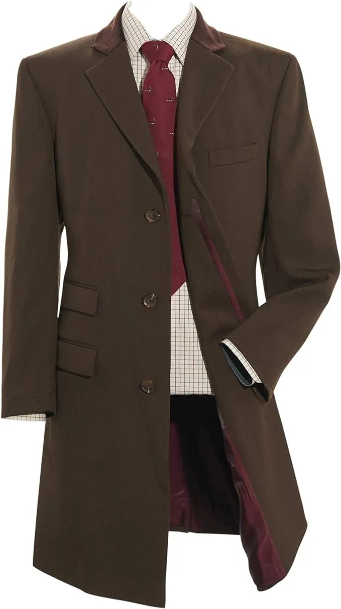 Mens Brown Wool Overcoat Velvet Collar