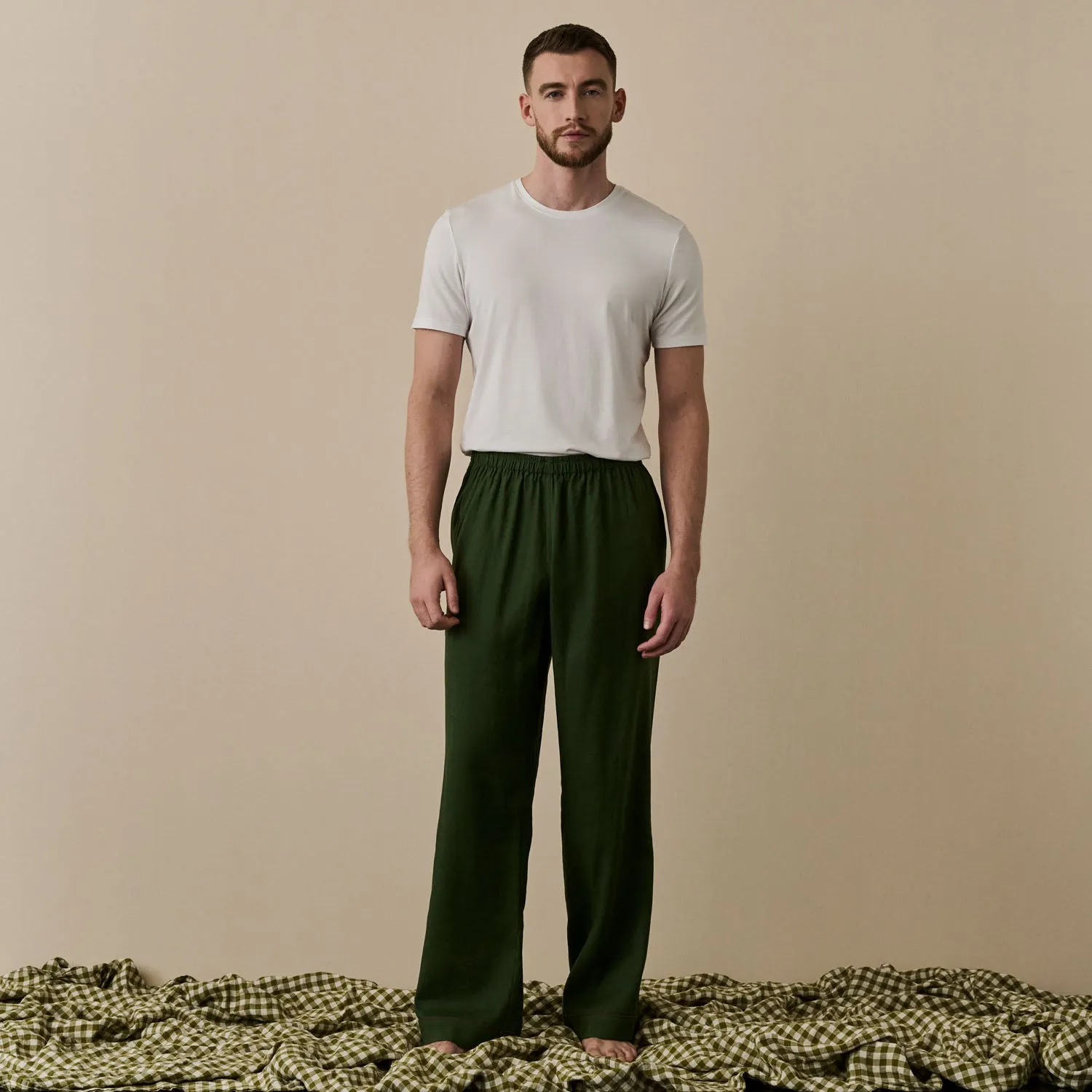 Men's Fern Green Linen Pyjama Trousers