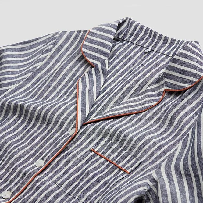 Men's Midnight Stripe Linen Pyjama Shirt (Top Only)