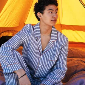 Men's Midnight Stripe Linen Pyjama Shirt (Top Only)