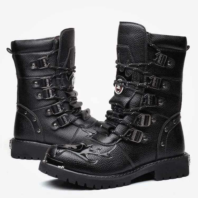 Men's Punk Faux Leather Middle Boots Martin Boots Winter Boots