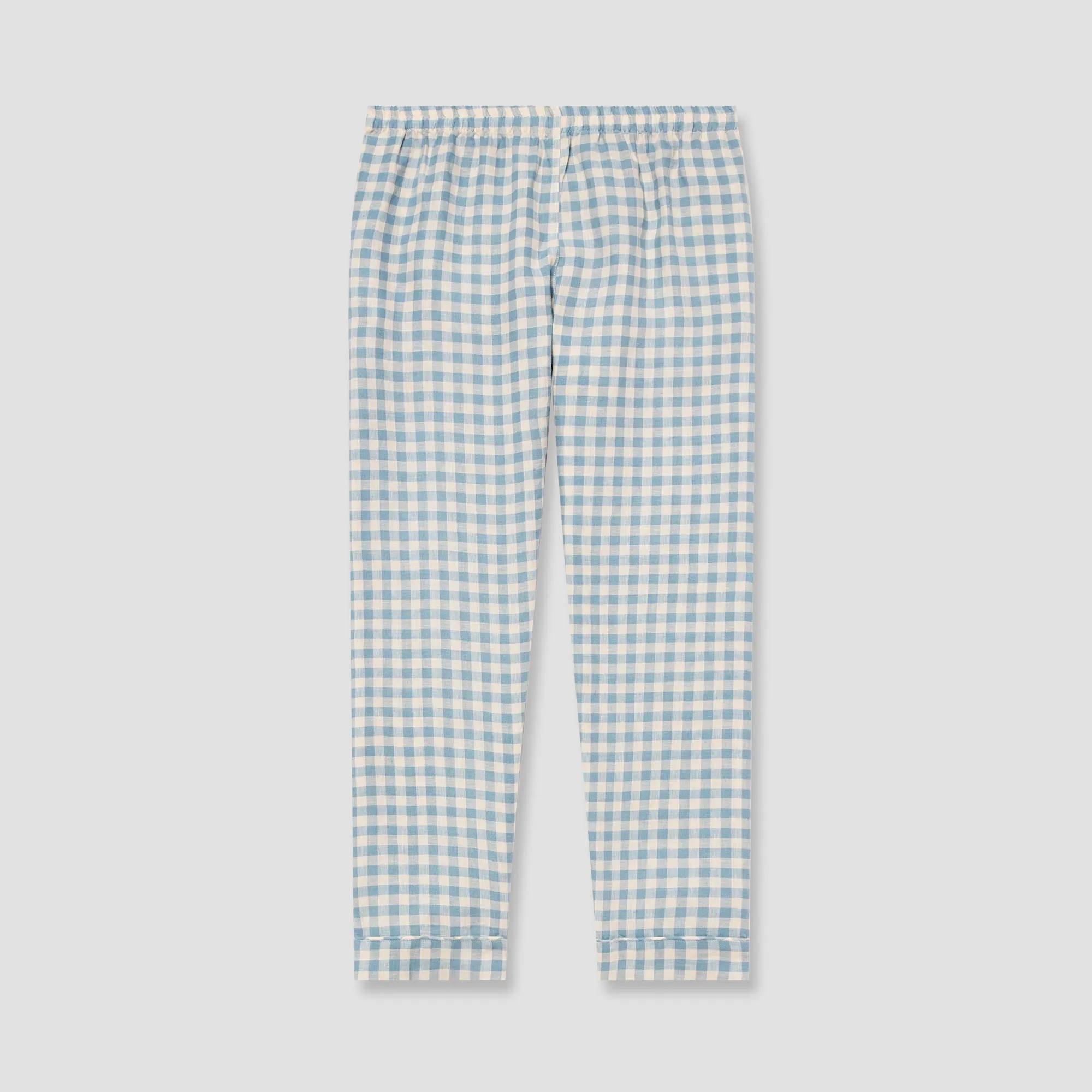 Men's Warm Blue Gingham Linen Pyjama Trouser Set