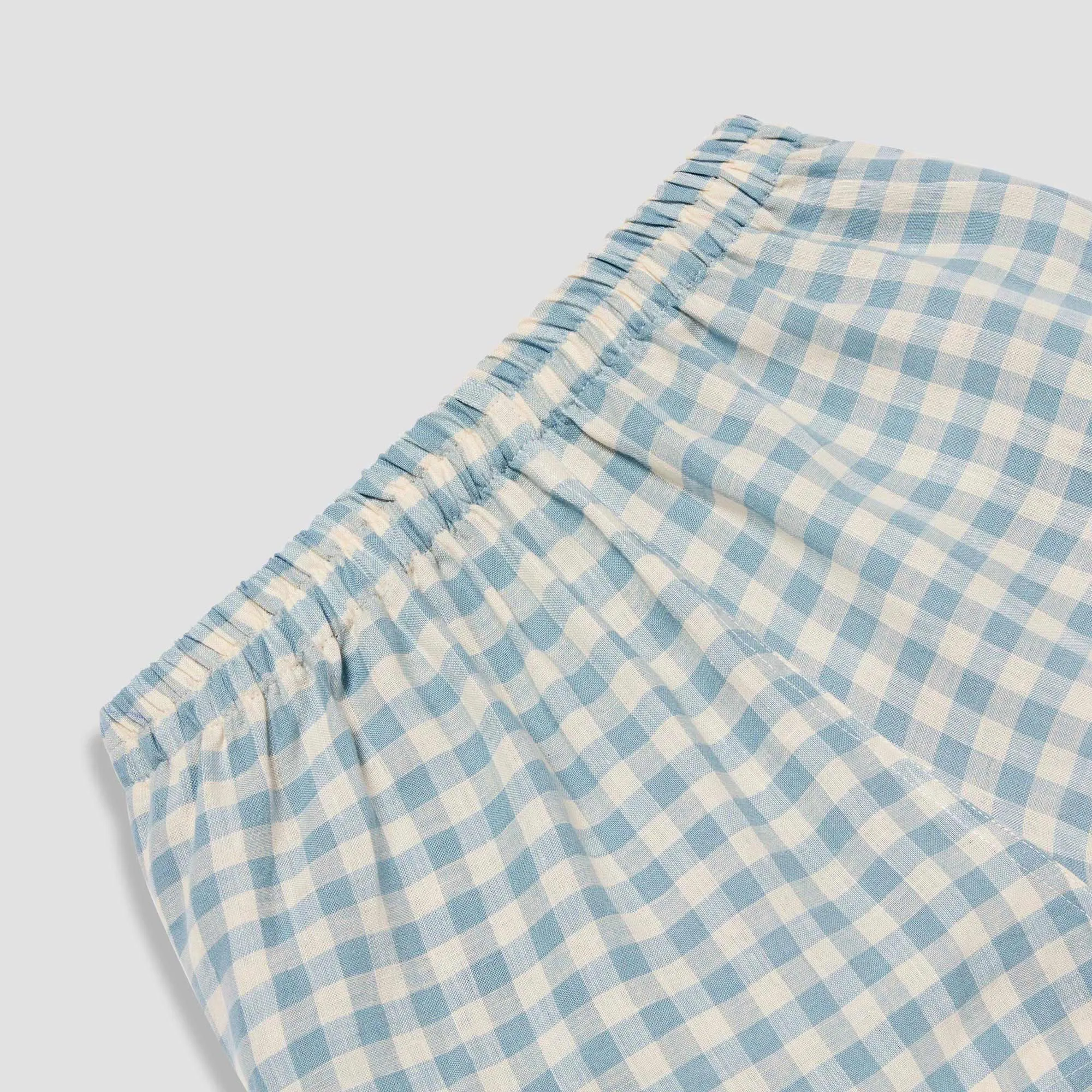 Men's Warm Blue Gingham Linen Pyjama Trousers