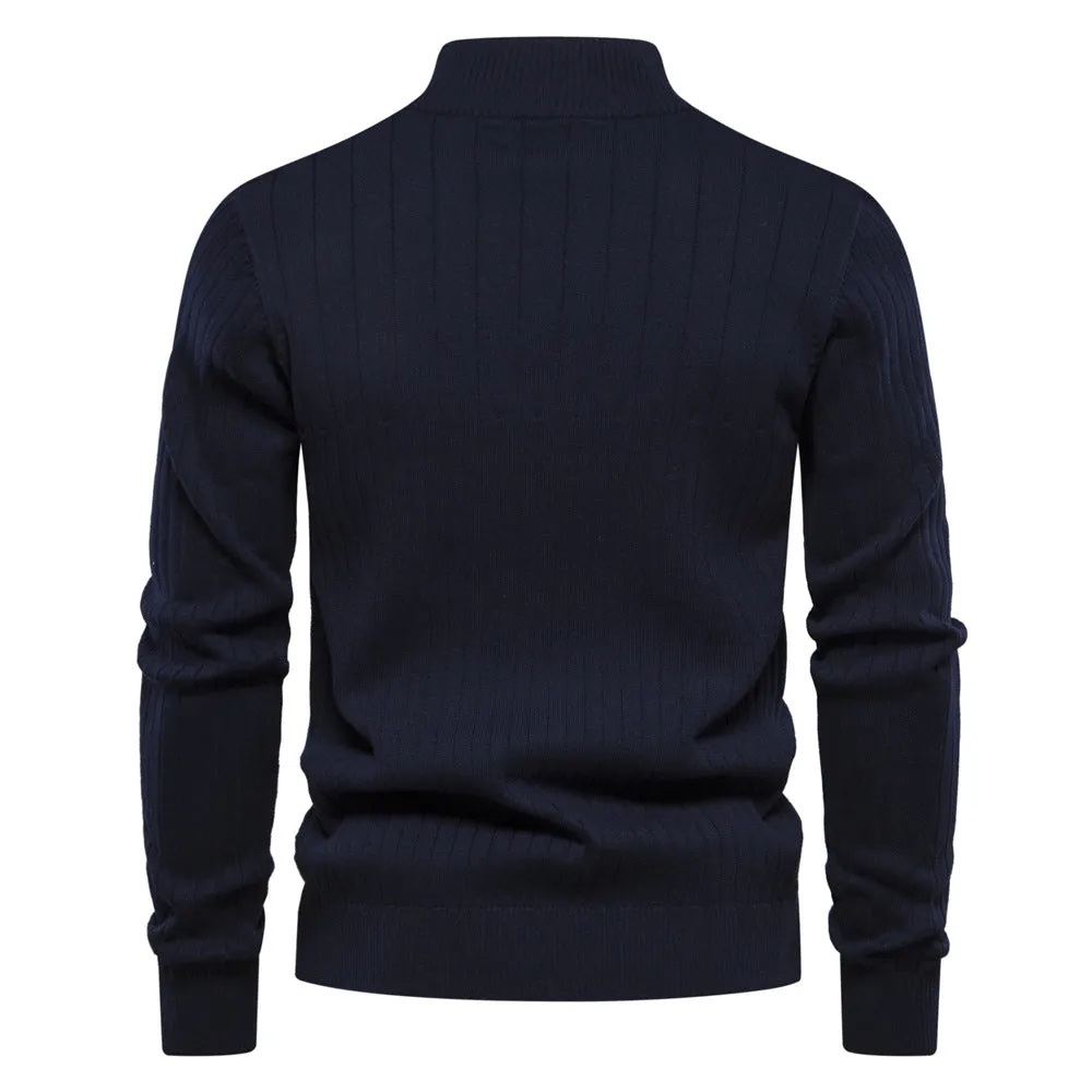 Men's Warm Winter Stand Collar Pullover Cotton Knitted Sweater Solid Color Jumper | Y830