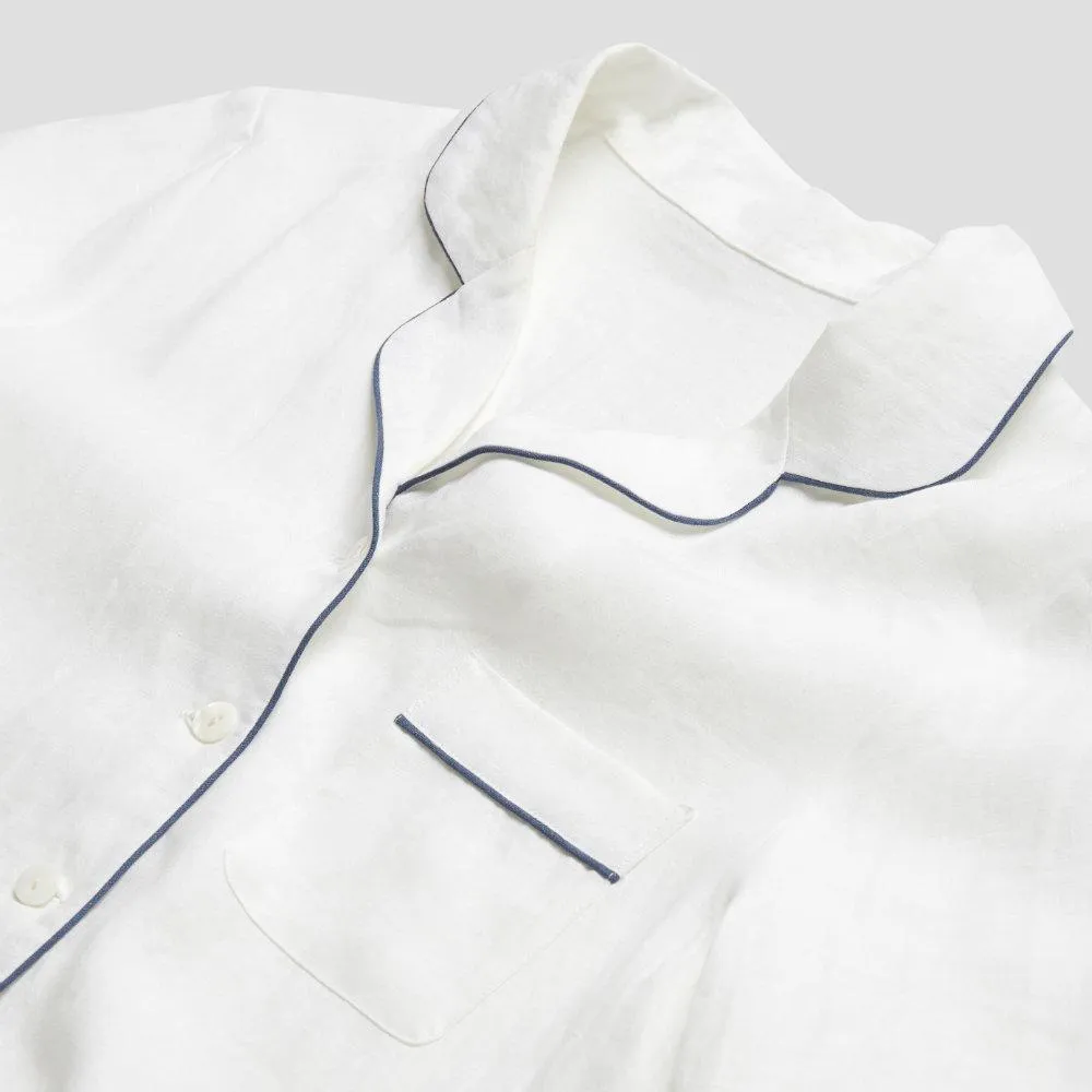 Men's White Linen Pyjama Shirt (Top Only)