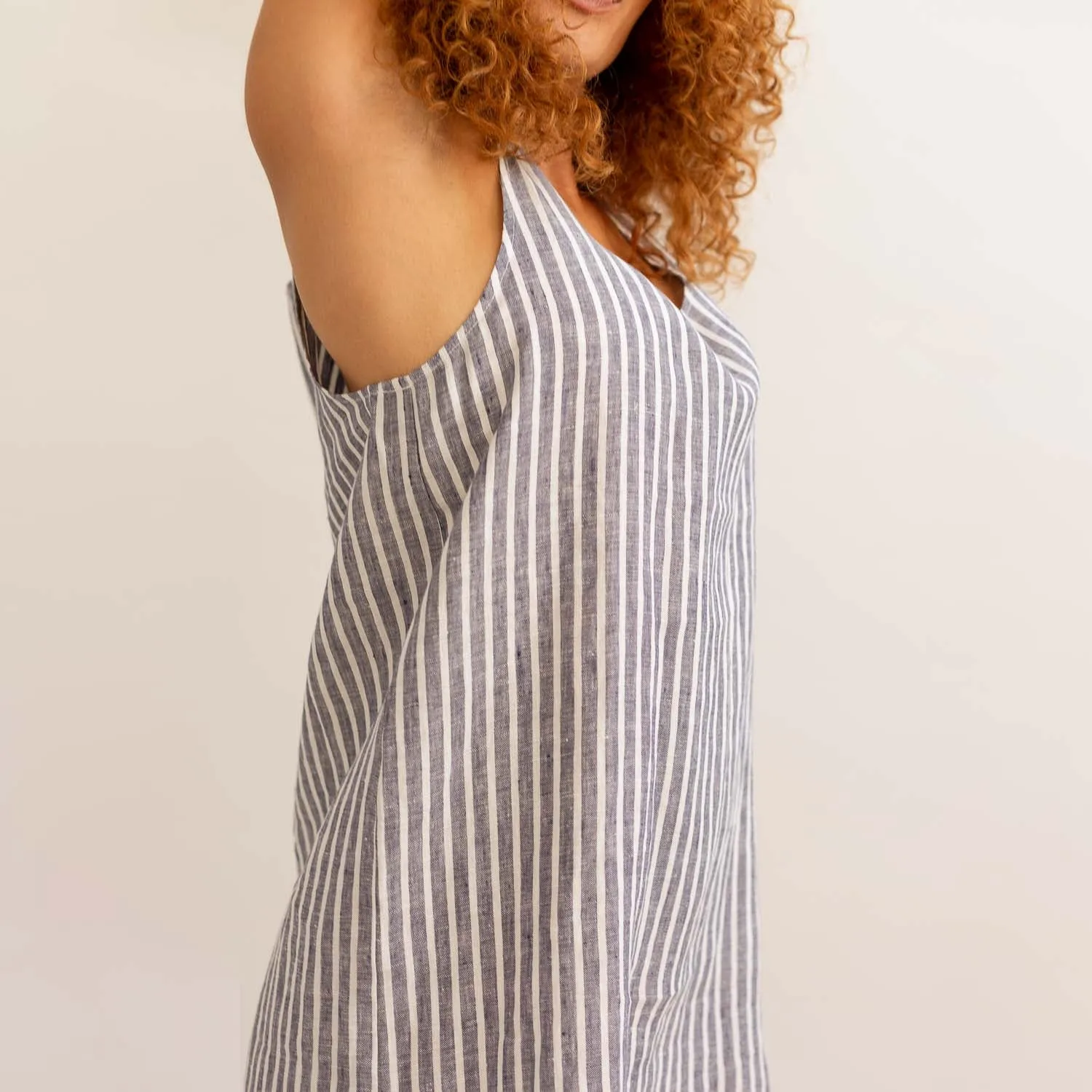 Midnight Stripe Linen Night Dress