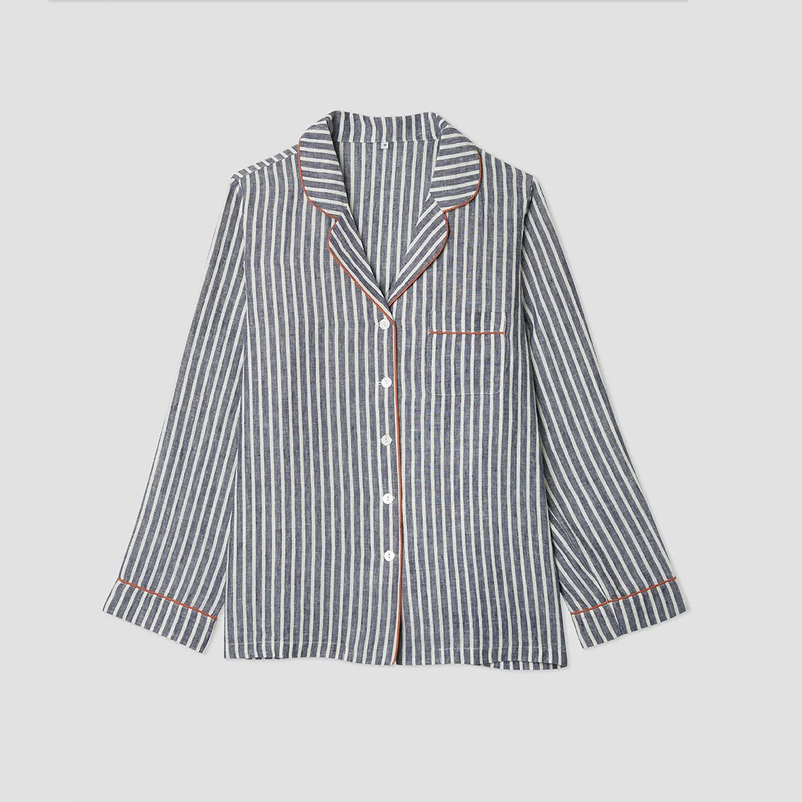 Midnight Stripe Linen Pyjama Shirt (Top Only)