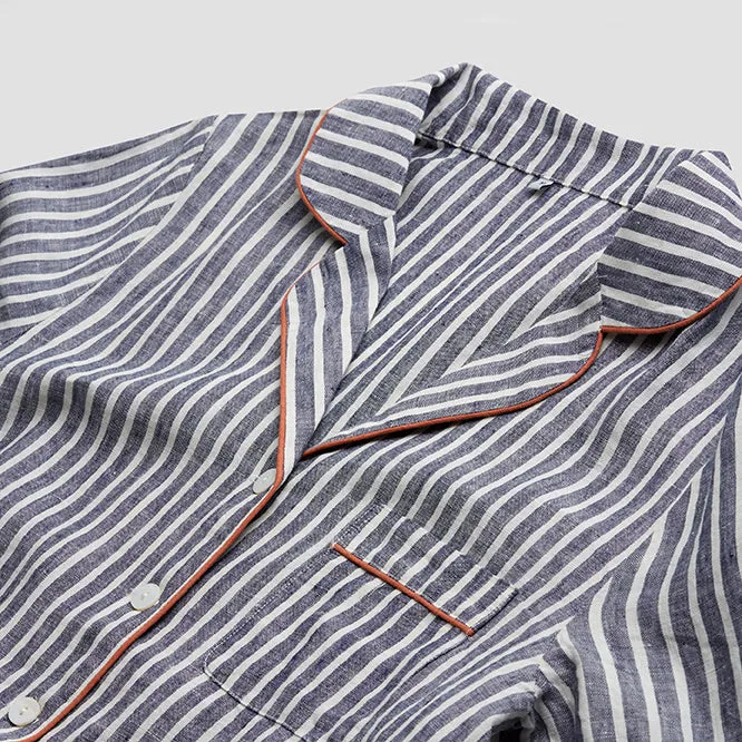 Midnight Stripe Linen Pyjama Shirt (Top Only)