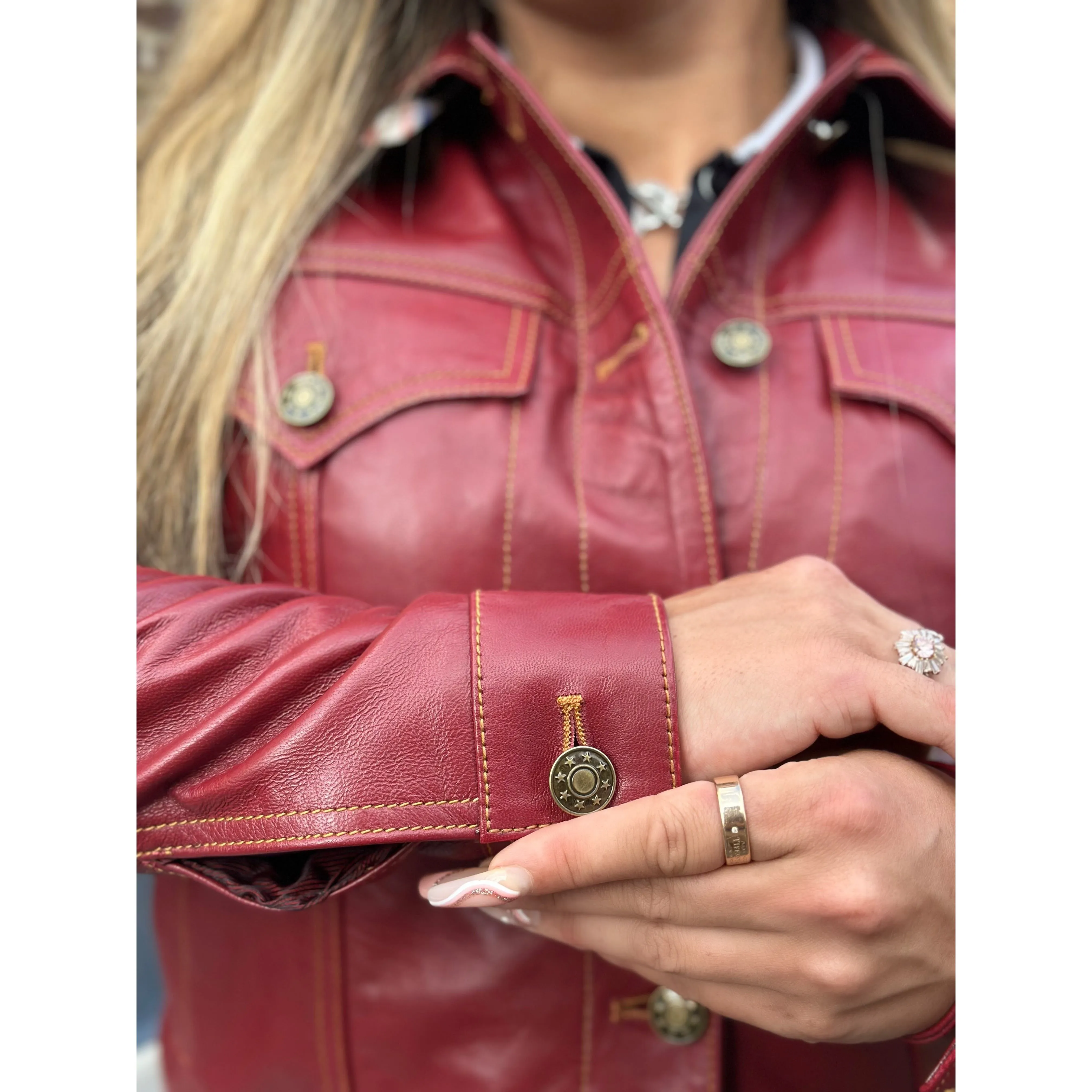 Modfather Clothing - Women's Leather Burgundy - Trucker Jacket