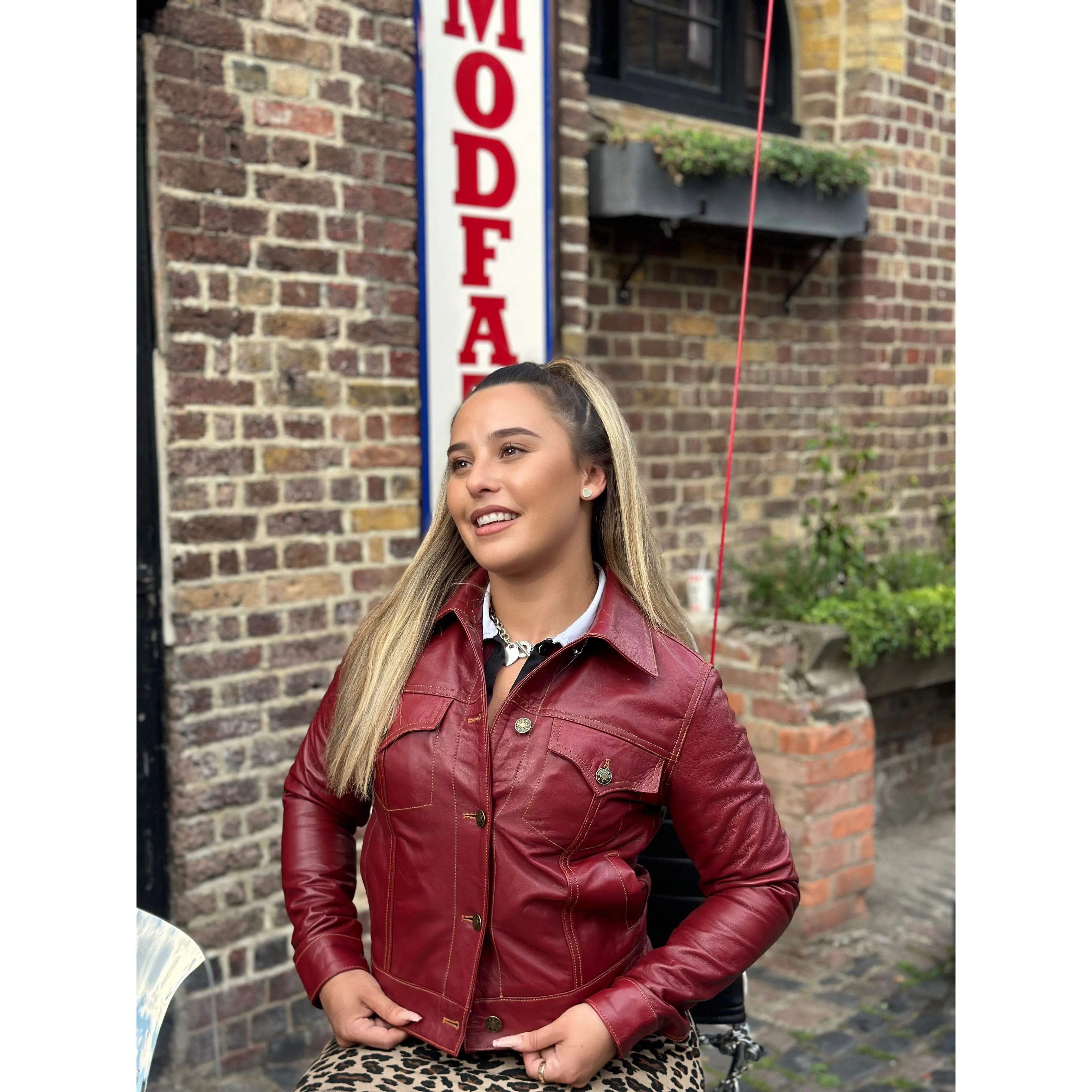 Modfather Clothing - Women's Leather Burgundy - Trucker Jacket