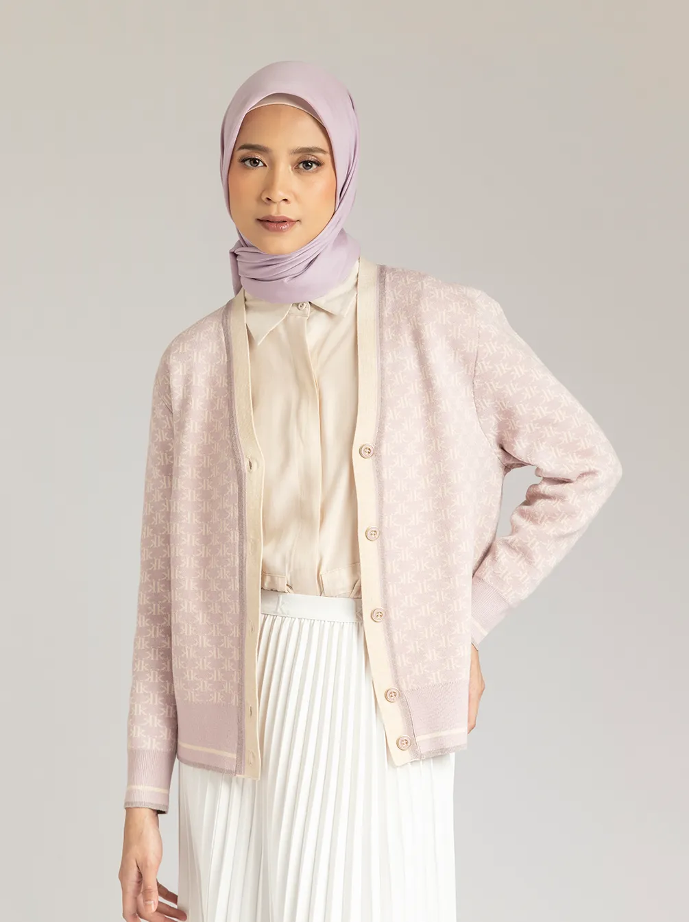 MONOGRAM CARDIGAN OUTER LILAC FROST