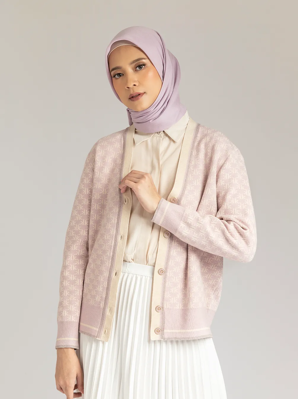 MONOGRAM CARDIGAN OUTER LILAC FROST