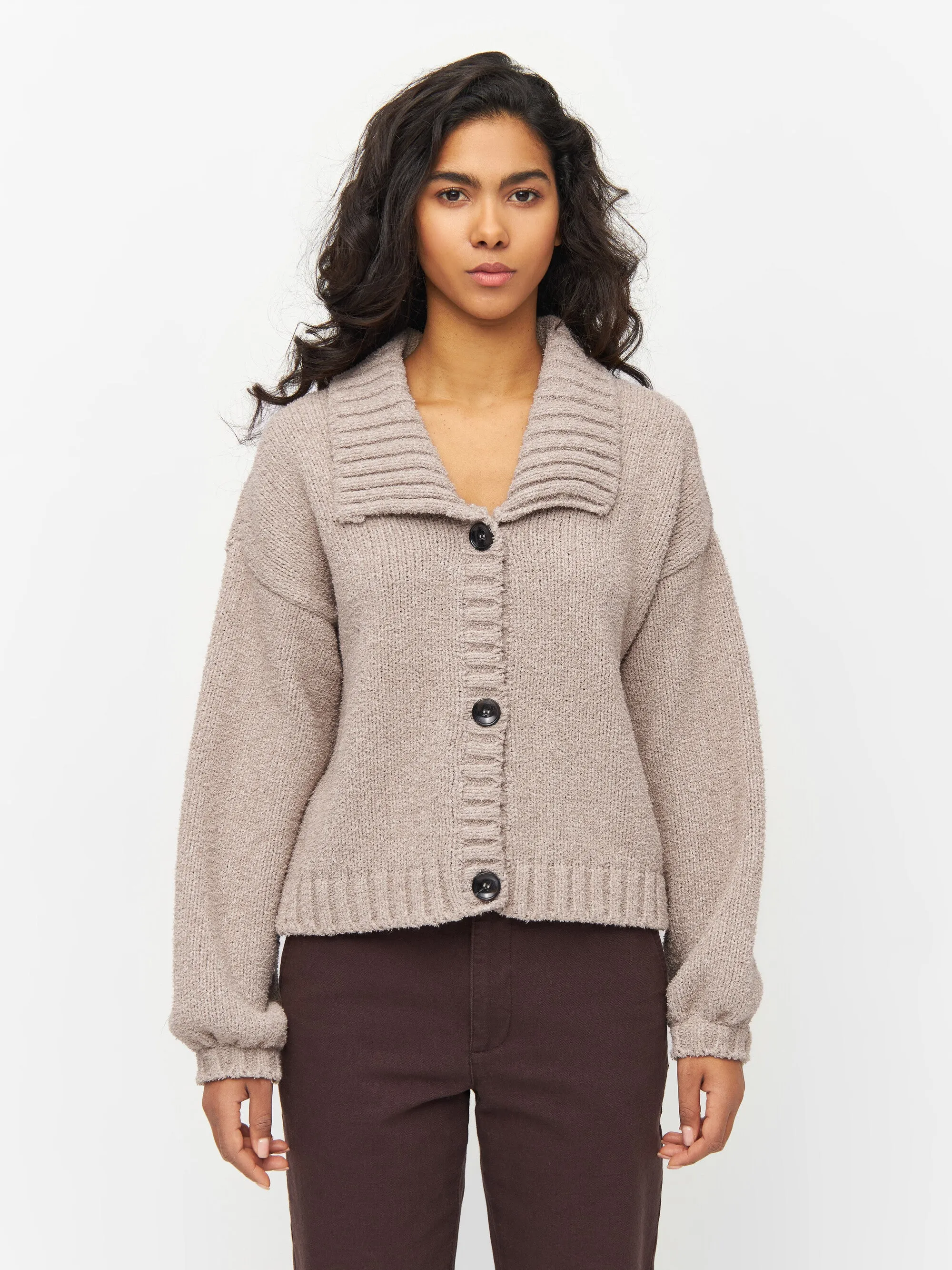 Mouline big collar cardigan - Light feather gray