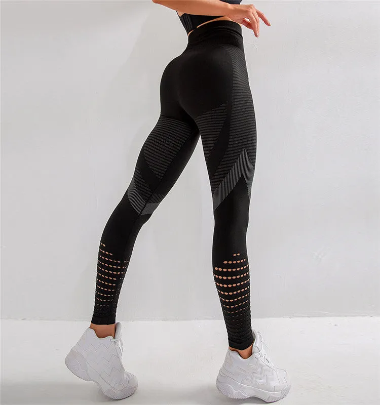 NICERES Seamless Gym Leggings High Waist Hollow Out Sexy Push Up Running Tight Yoga Leggings Sport Pants Women Fitness