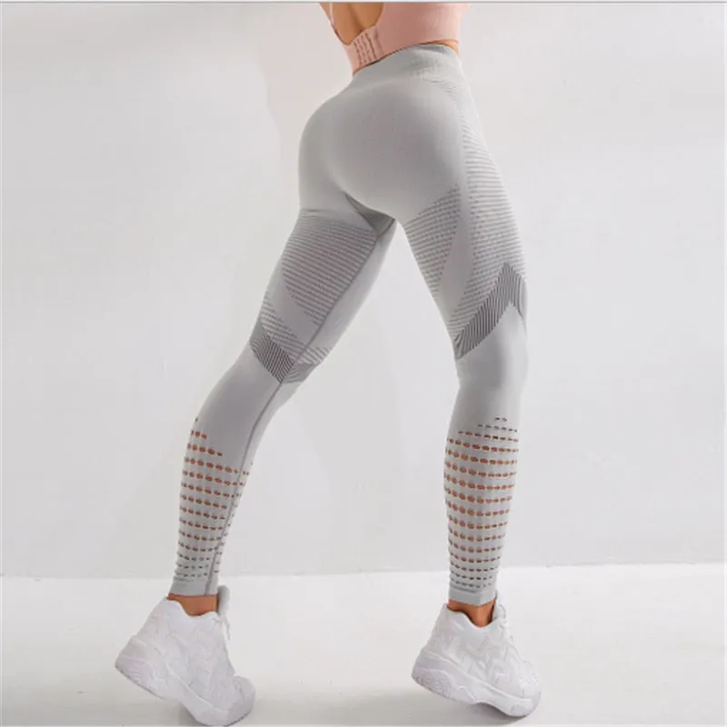 NICERES Seamless Gym Leggings High Waist Hollow Out Sexy Push Up Running Tight Yoga Leggings Sport Pants Women Fitness