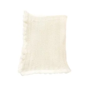 Oatmeal Organic Cotton Knit Pom Pom Blanket