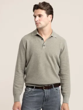 Olive Green Cashmere Waffle Stitch Knit Polo