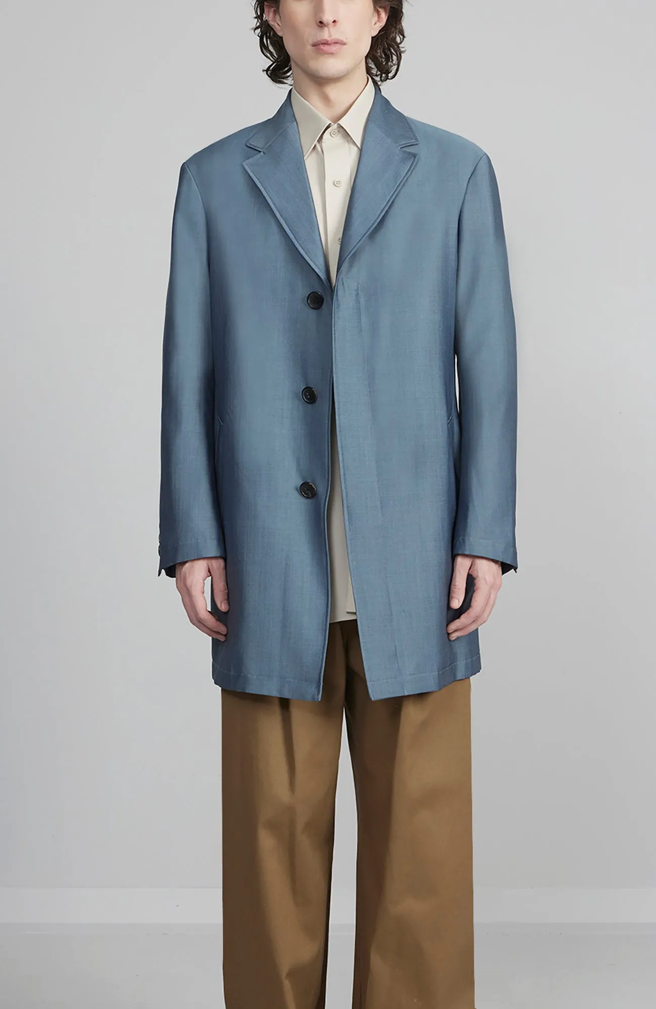 ONIX STEEL BLUE WOOL & MOHAIR TOPCOAT