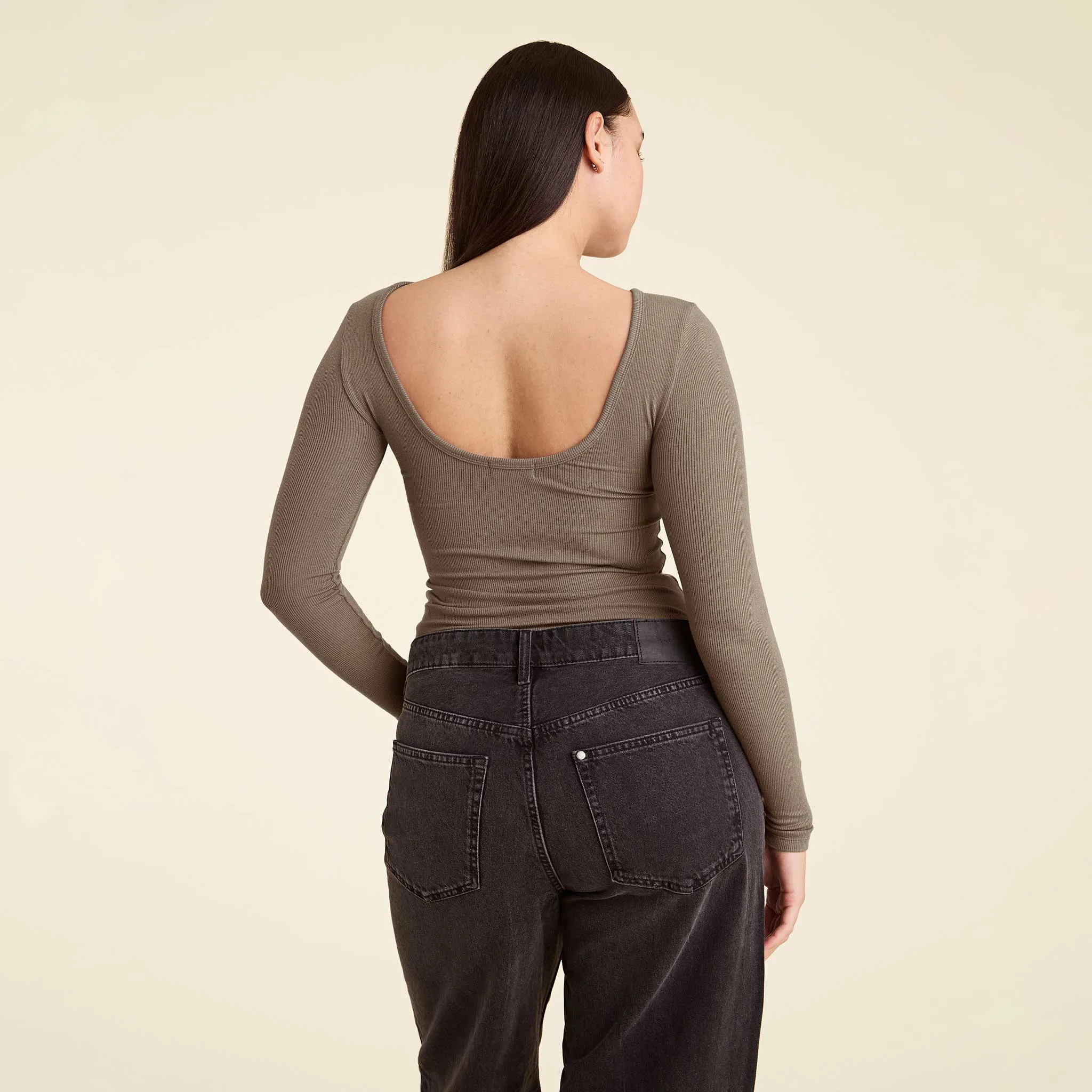 Open Back Slinky Rib Shirt | Mocha