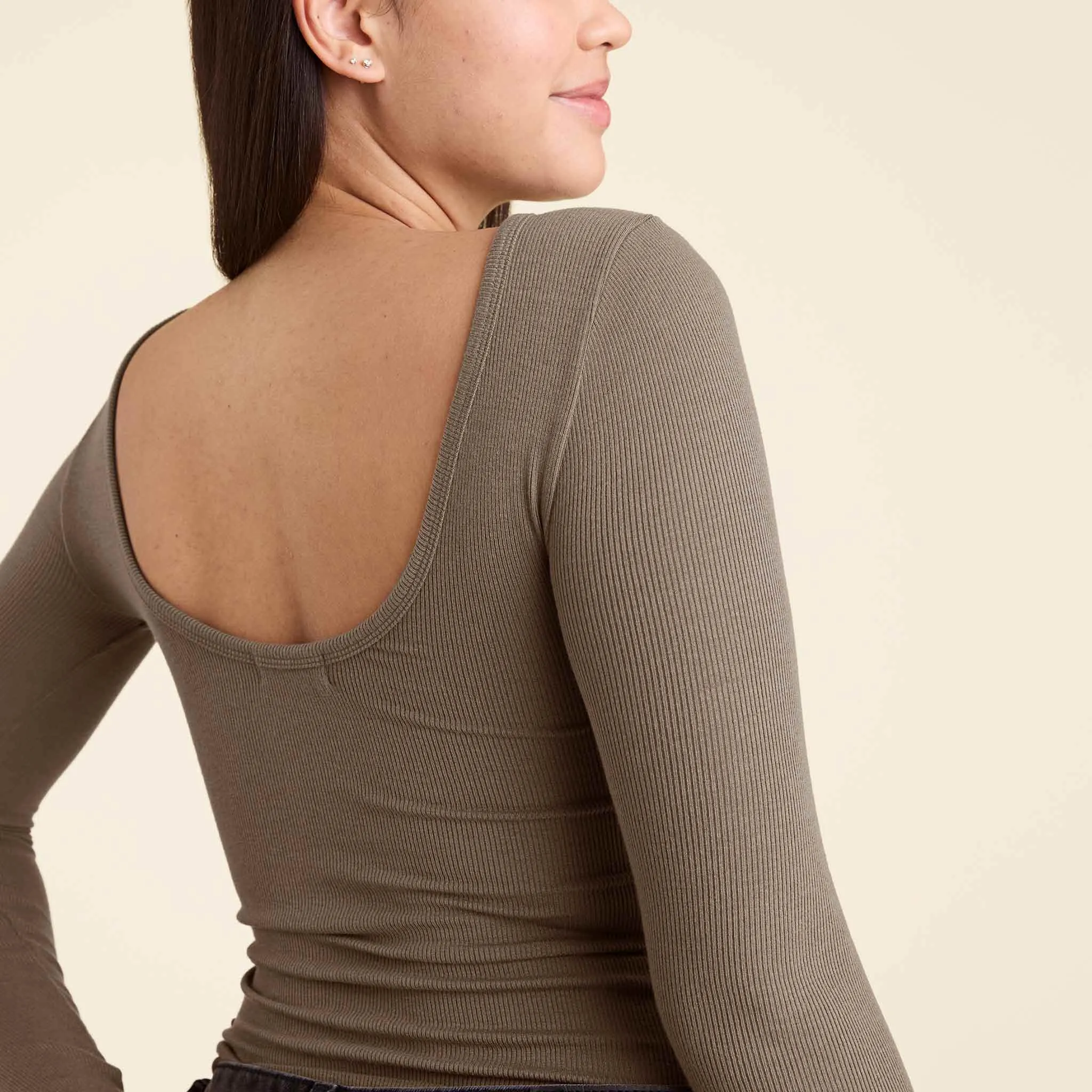 Open Back Slinky Rib Shirt | Mocha