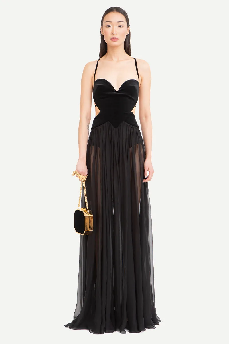 Philomena Sheer Black Backless Maxi Dress