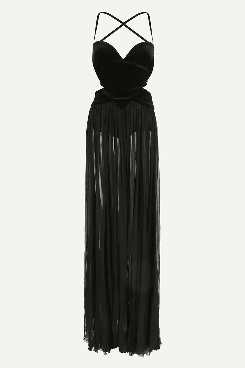 Philomena Sheer Black Backless Maxi Dress