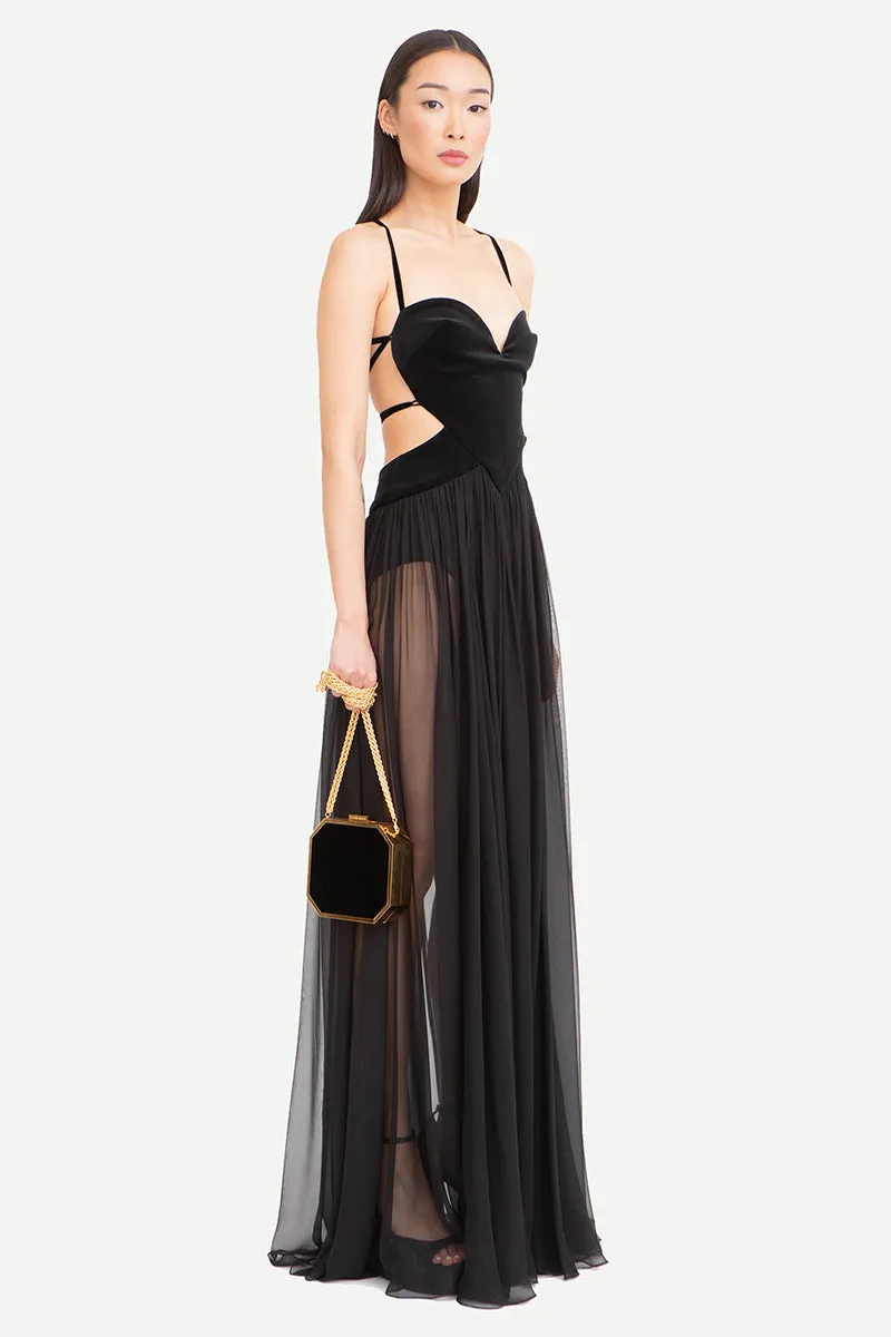 Philomena Sheer Black Backless Maxi Dress