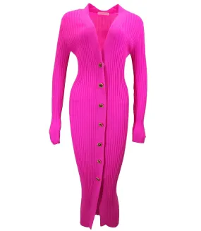 Pink Wool Ribbed Cardigan Dress