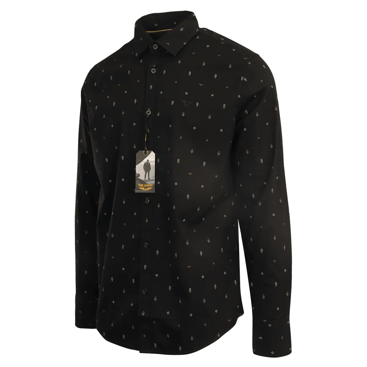 PME Legend Men's Shirt Black Arrow Pattern Woven Long Sleeve (S02)