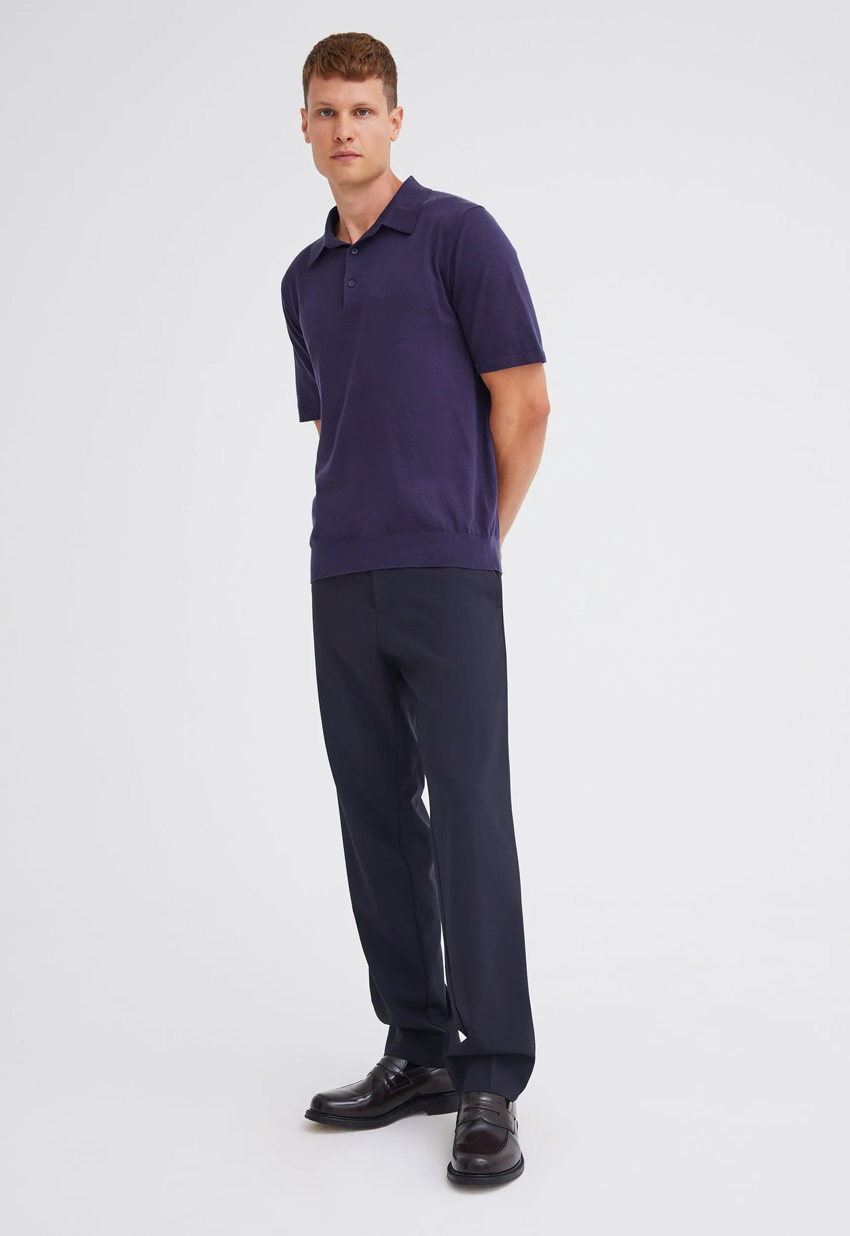 Pointier Knitted Cotton Polo - Denim Blue