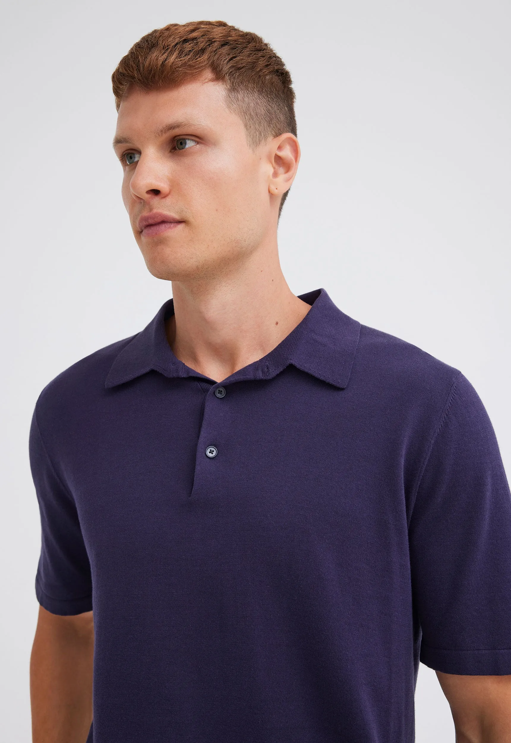 Pointier Knitted Cotton Polo - Denim Blue