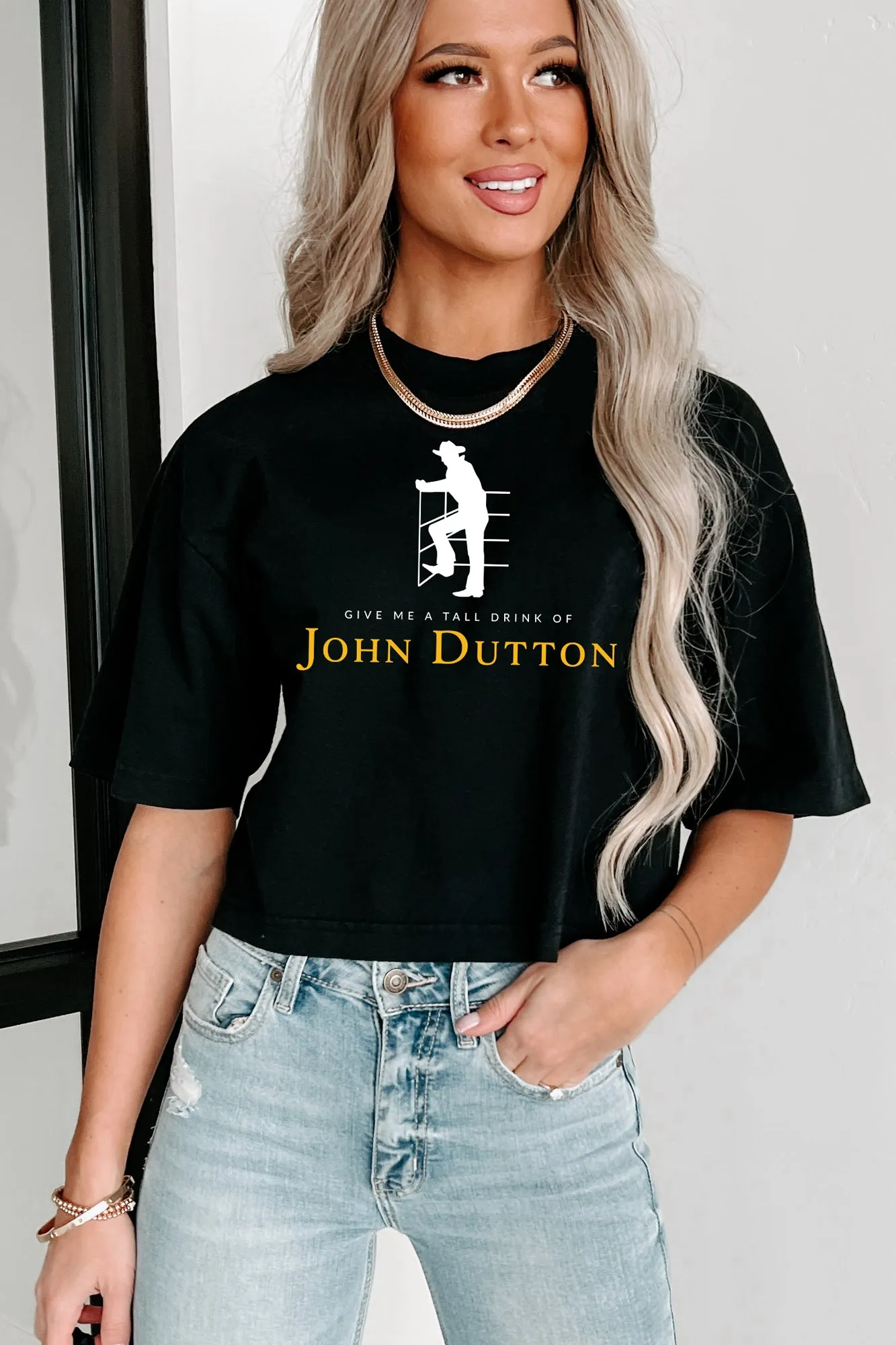 "Tall Drink Of John" Graphic Multiple Shirt Options (Black) - Print On Demand