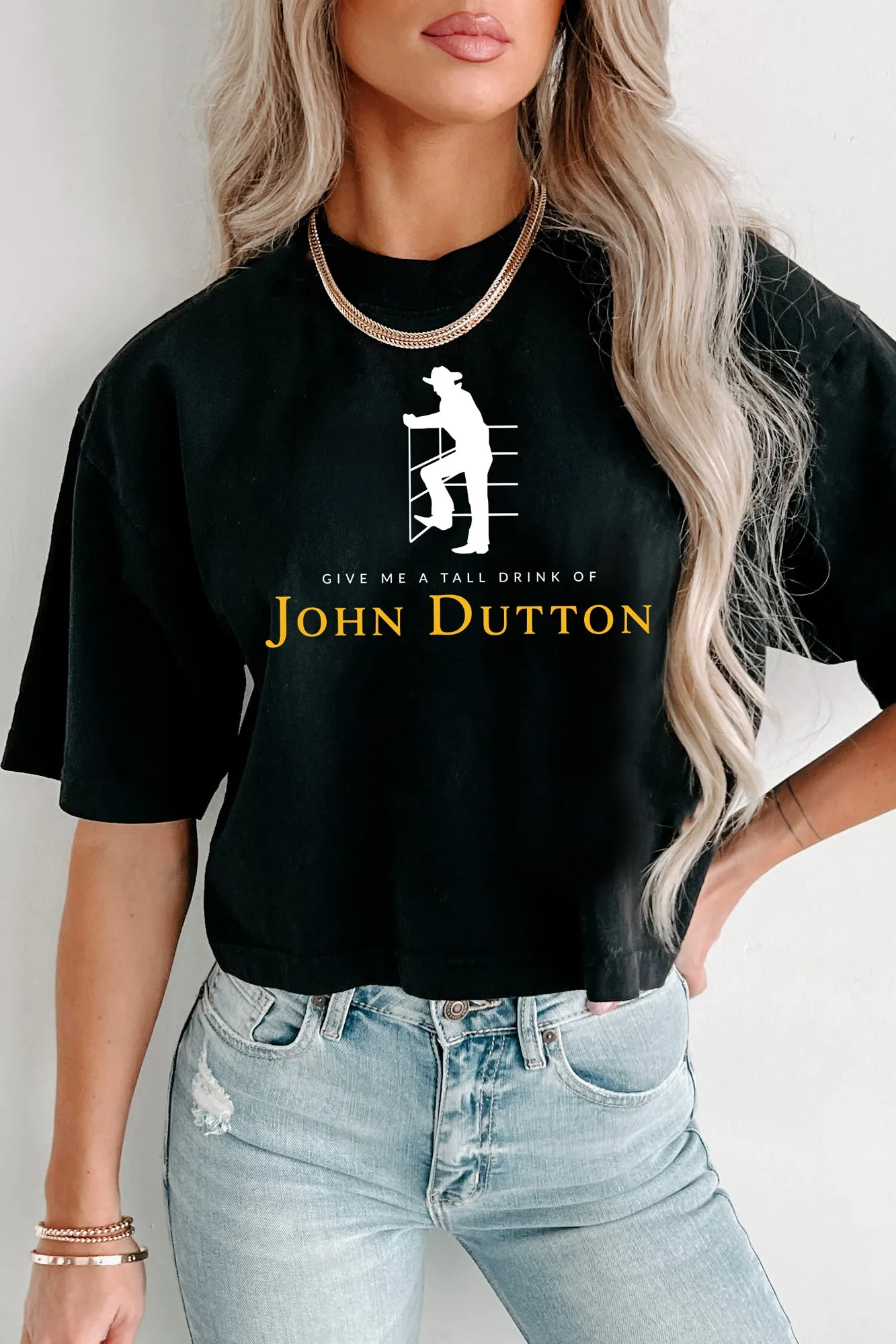 "Tall Drink Of John" Graphic Multiple Shirt Options (Black) - Print On Demand