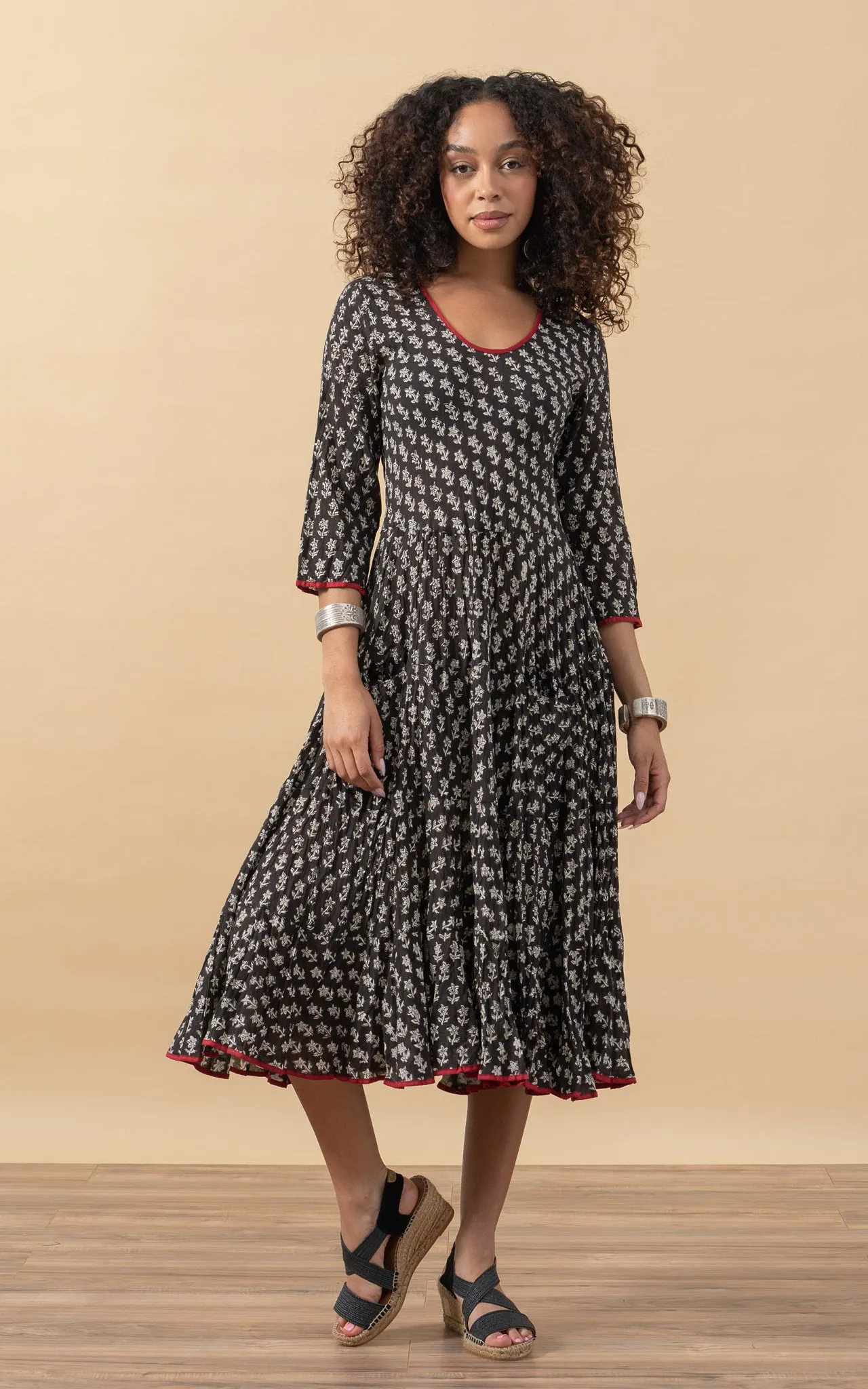 Santa Fe Dress, Long, 3/4 Sleeve, Amina Black