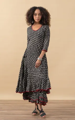 Santa Fe Dress, Long, 3/4 Sleeve, Amina Black