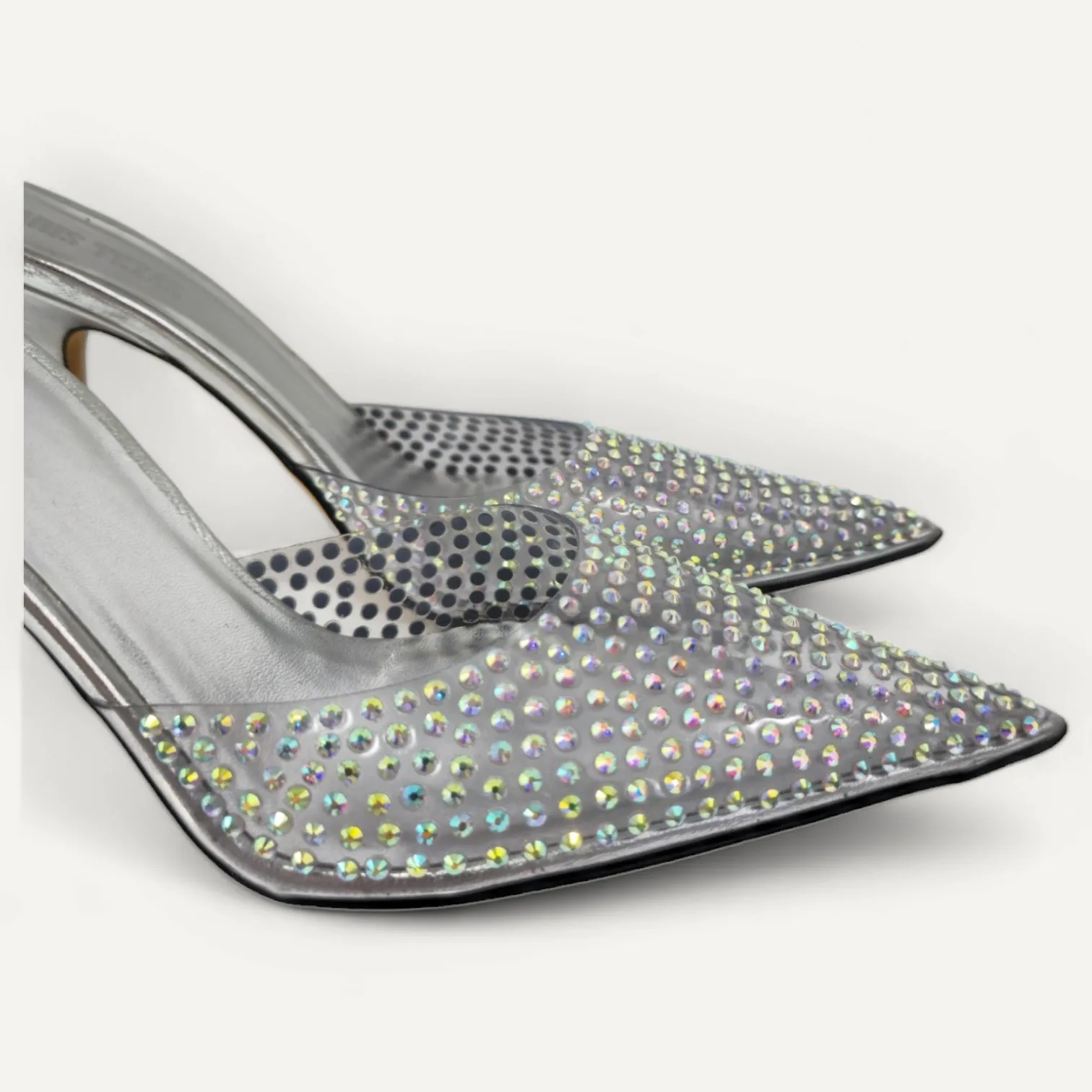 Scarpin Mule Paris Texas em Couro Prata e Strass