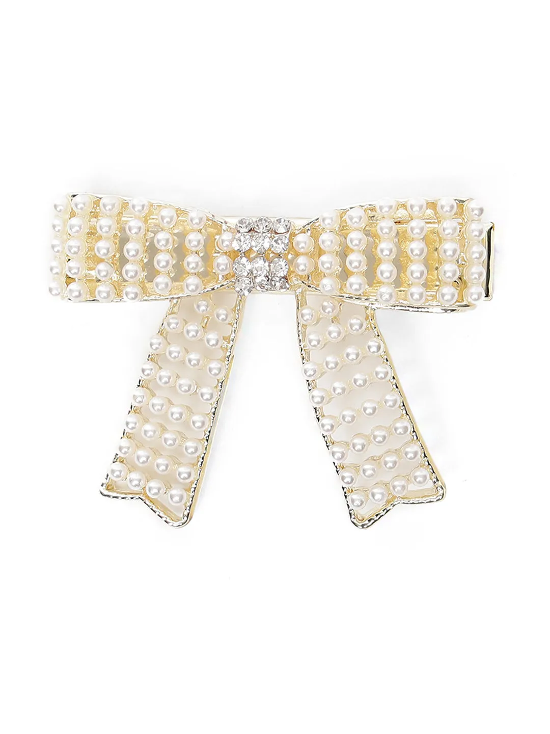 Set Of 2 Cream Coloured Pearl Studded & Crystal Floral Shape Hair Clip