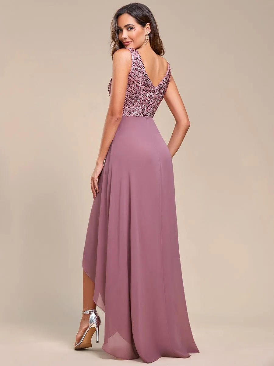 Sexy High-Low Maxi Chiffon Evening Dresses with Sequin