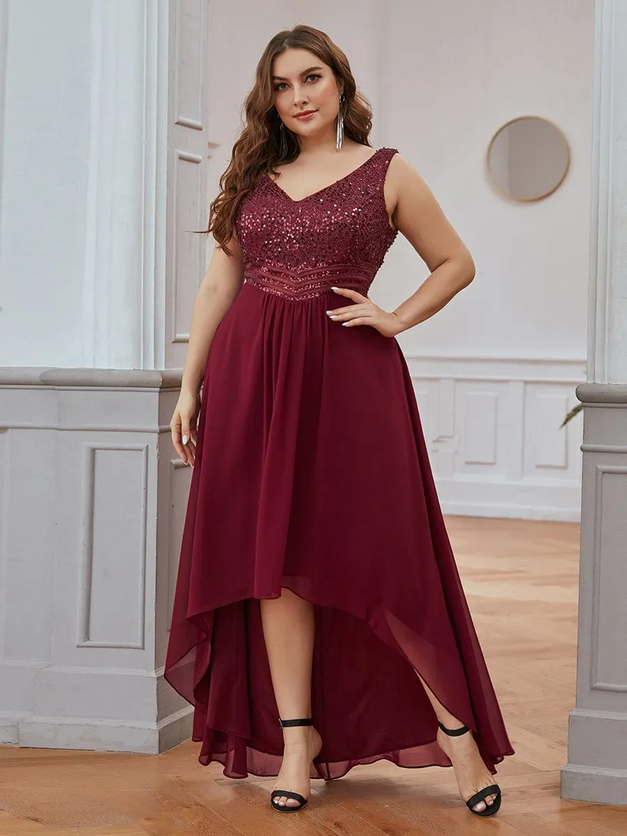 Sexy High-Low Maxi Chiffon Evening Dresses with Sequin