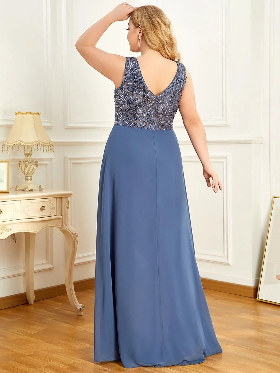 Sexy High-Low Maxi Chiffon Evening Dresses with Sequin