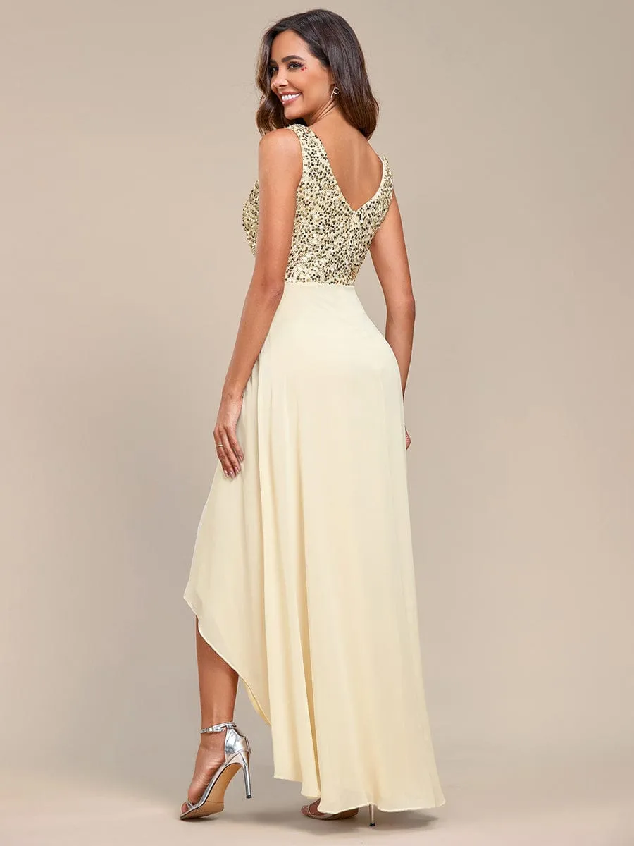 Sexy High-Low Maxi Chiffon Evening Dresses with Sequin